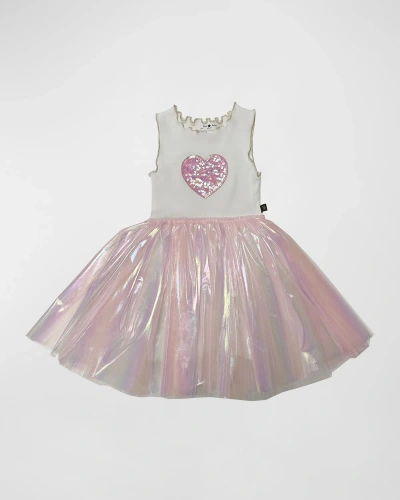 Petite Hailey Kids' Girl's Heart Tank Irridized Tulle Skirt In Pink