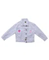 Petite Hailey Girls' Patched Denim Jacket- Little Kid, Big Kid In White
