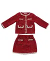 Petite Hailey Girls' Tweed Jacket Set - Little Kid In Red