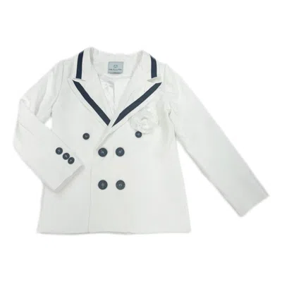 Petite Maison Kids' Alex White Boys Blazer With Black Contrast Line In Pattern