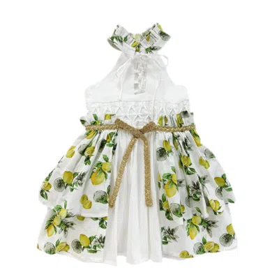 Petite Maison Kids' Amalfi Lemon Dress In White