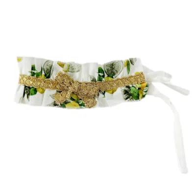 Petite Maison Kids' Amalfi Lemon Print Linen Hair Sash In Gold