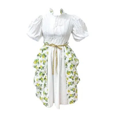 Petite Maison Kids' Amalfi Lemon Print Linen Mom Dress In Multi