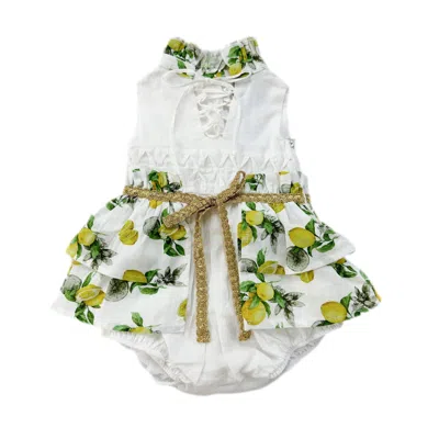 Petite Maison Babies' Amalfi Lemon Print Linen Romper In Multi