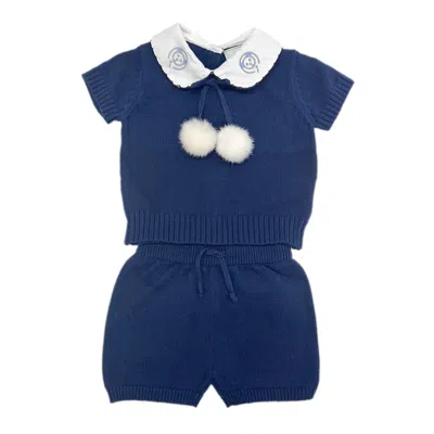 Petite Maison Kids' Billie Navy Knit Top And Shorts Set In Multi