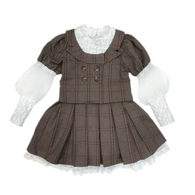 Petite Maison Kids' Blair Estate Tweed Top And Skirt Set In Brown