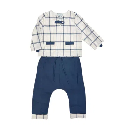 Petite Maison Kids' Checkered Linen Top And Pants Set In Multi