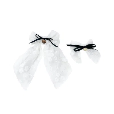 Petite Maison Kids' Embroidered Flower Hair Bows In White