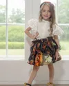 Petite Maison Kids Alexis Blouse And Skirt Set In Brown/white/gold/orange