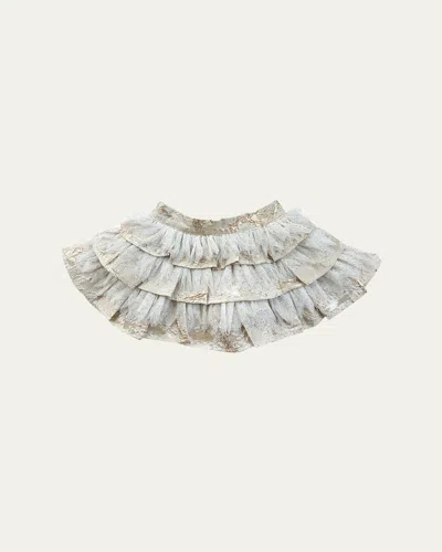 Petite Maison Kids' Girl's Charlie Ruffle-print Skirt In Gold/white