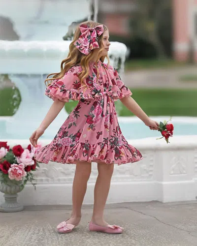 Petite Maison Kids' Girl's Flora Ruffle-trim Dress In Pink