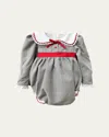 Petite Maison Girl's Georgina Tartan-print Ruffle Trim Romper In Grey/red/white