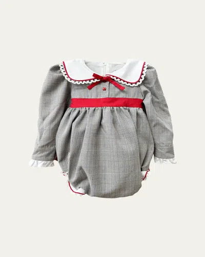 Petite Maison Kids' Girl's Georgina Tartan-print Ruffle Trim Romper In Grey/red/white