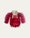 Petite Maison Girl's Victoria Ruffle Trim Romper In Red/gold