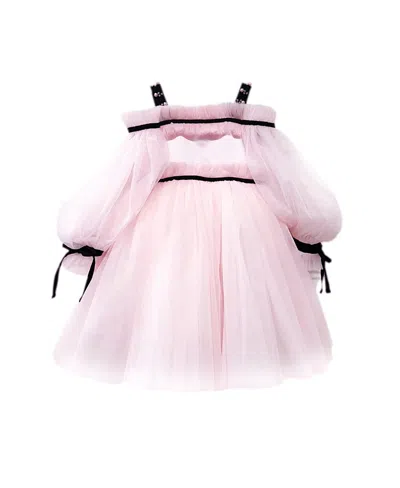 Petite Maison Girls' Coco Dress With Sheer Puff Tulle Sleeves - Baby, Little Kid, Big Kid In Multi