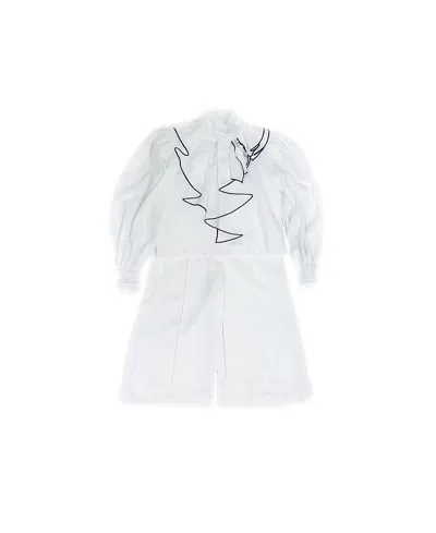 Petite Maison Girls' White Gwen Blouse Set With Cascading Black Trim Ruffle And Wide-leg Pants - Baby, Little Kid,