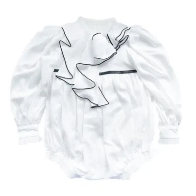 Petite Maison Kids' Gwen White Romper With Black Ruffle Trim