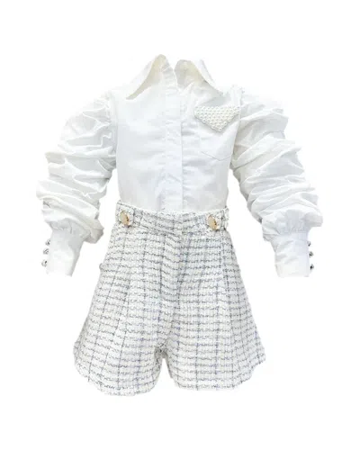 Petite Maison Kids' Iris Blouse & Tweed Shorts Set In White