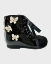 PETITE MAISON KID'S BUTTERFLY-EMBELLISHED PATENT LEATHER BOOTS