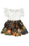 Petite Maison Kids Alexis Blouse And Skirt Set In Brown Flower Print