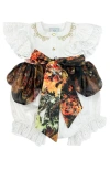 Petite Maison Kids Alexis Foliage Print Romper In White With Brown Flower Print