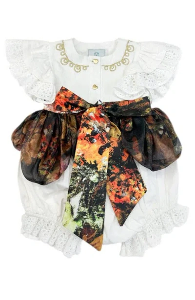 Petite Maison Babies'  Kids Alexis Foliage Print Romper In White With Brown Flower Print