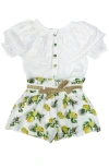 Petite Maison Kids Amalfi Lemon Print Linen Blouse And Shorts Set