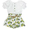 Petite Maison Kids Amalfi Lemon Print Linen Blouse And Shorts Set In White