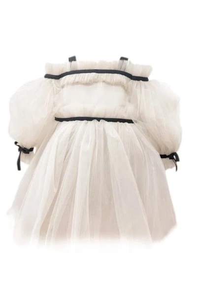 Petite Maison Kids Coco-caramel Tulle Dress In Beige And Black