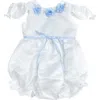 Petite Maison Kids Daphne Satin Romper With Blue Embroidery In White And Baby Blue
