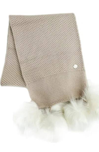 Petite Maison Kids Honeycomb Beige Faux Fur Cashmere Scarf In Neutral