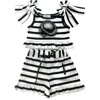 Petite Maison Kids Monaco Striped Girls' Top And Shorts Set In Black