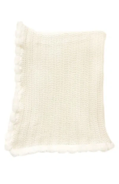 Petite Maison Kids Oatmeal Organic Cotton Knit Pom Pom Blanket In White