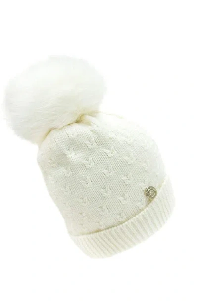 Petite Maison Kids Parker Ivory Merino Wool Faux Fur Beanie Hat In Neutral