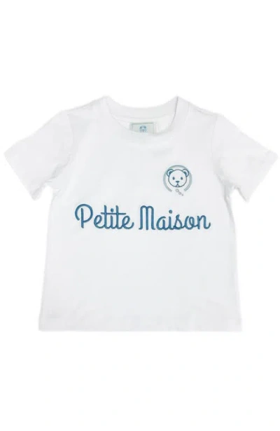 Petite Maison Kids  Navy Logo Pima Cotton T-shirt In White With Navy