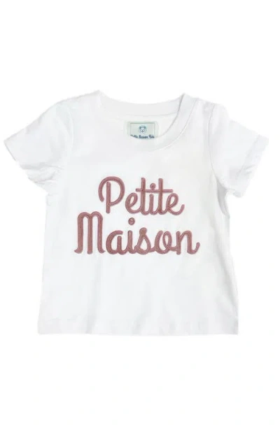 Petite Maison Kids  Pink Logo Pima Cotton T-shirt In White With Pink