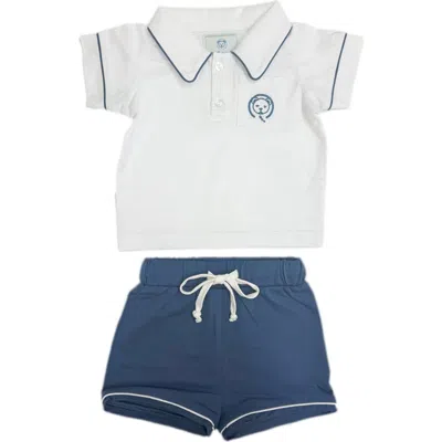 Petite Maison Kids Pima Cotton Polo Top And Shorts Set In White And Navy