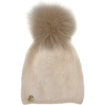 Petite Maison Kids Vanya Beige Cashmere Kids' Faux Fur Beanie Hat In Brown