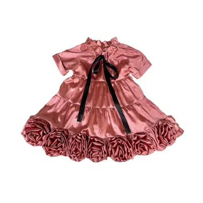 Petite Maison Kids' Satin Rose Dress In Pink