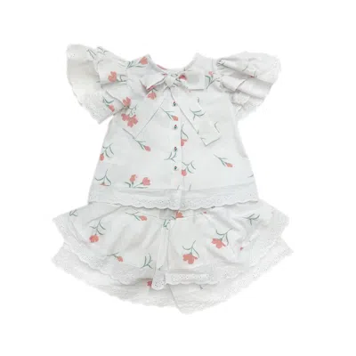 Petite Maison Kids' Tulip Cotton Blouse And Shorts Set In White