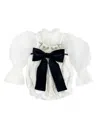 Petite Maison Unisex  Aurora Ivory Velour Romper With Tulle Puff Sleeves In Ivory