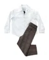 Petite Maison Unisex  Blair White Cotton Button Down Shirt With Estate Tweed Trim And Tweed Pants In White/brown/garnet