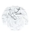 Petite Maison Unisex  Gwen Romper With Cascading Black Trim Ruffle In White With Black Trim Ruffle