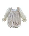Petite Maison Unisex  Helena Velour Romper With Organza Puff Sleeves In Beige
