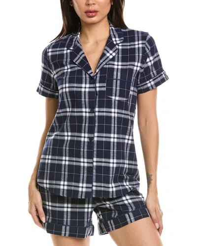Petite Plume 2pc Brushed Twill Short Sleeve Short Set In Blue