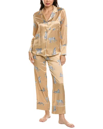 Petite Plume 2pc Mulberry Silk Panthere Pajama Set In Brown