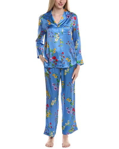 Petite Plume 2pc Silk Pajama Set In Blue