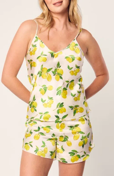 Petite Plume Amalfi Lemons Mulberry Silk Short Pajamas In White