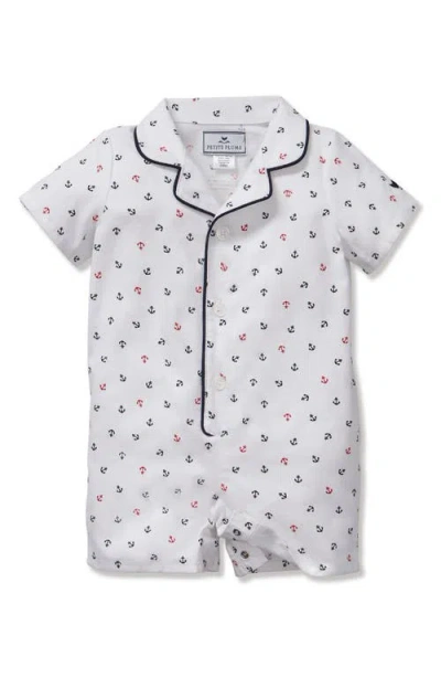 Petite Plume Babies'  Anchors Away One-piece Brushed Twill Pajamas In White
