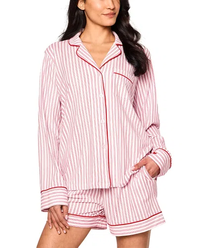 Petite Plume Antique Red Ticking Pajama Set In Pink